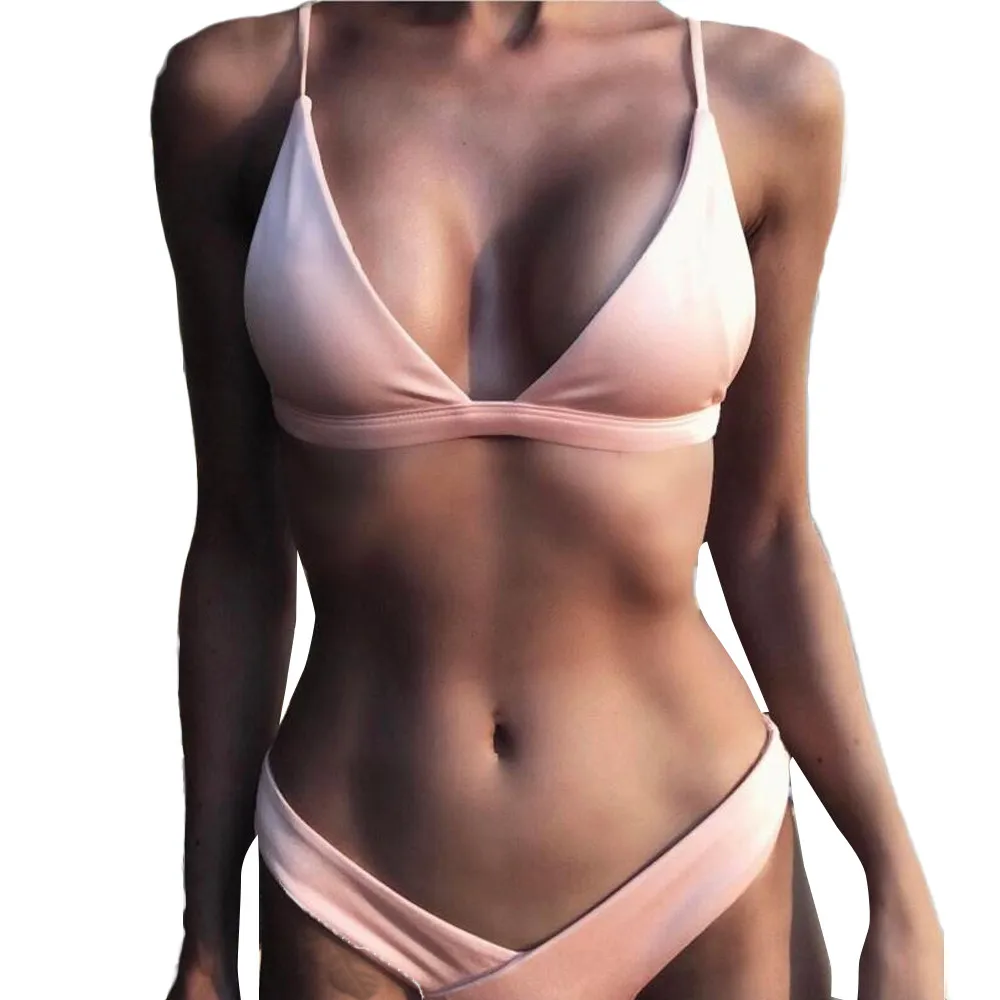 Telotuny Лето сексуальное бикини-розовый Глубокий V беременности купальники женские купальники комплект из двух предметов бассейн вечерние женские купальники JL 09