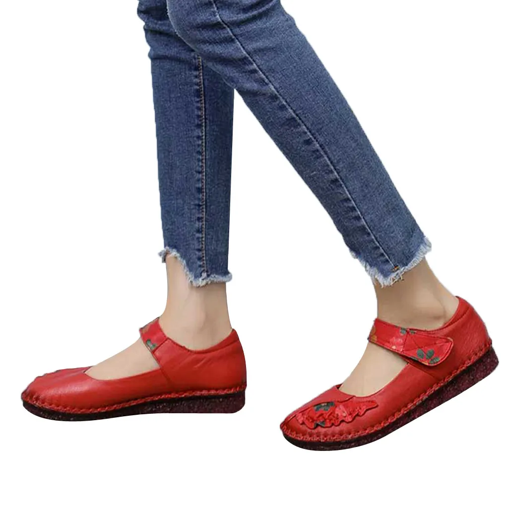 SAGACE Sandals Woman Shoes Chinese Style Flower Pattern Leather Surface Comfort Red Strange Fashion Sandals Women Summer Shoes