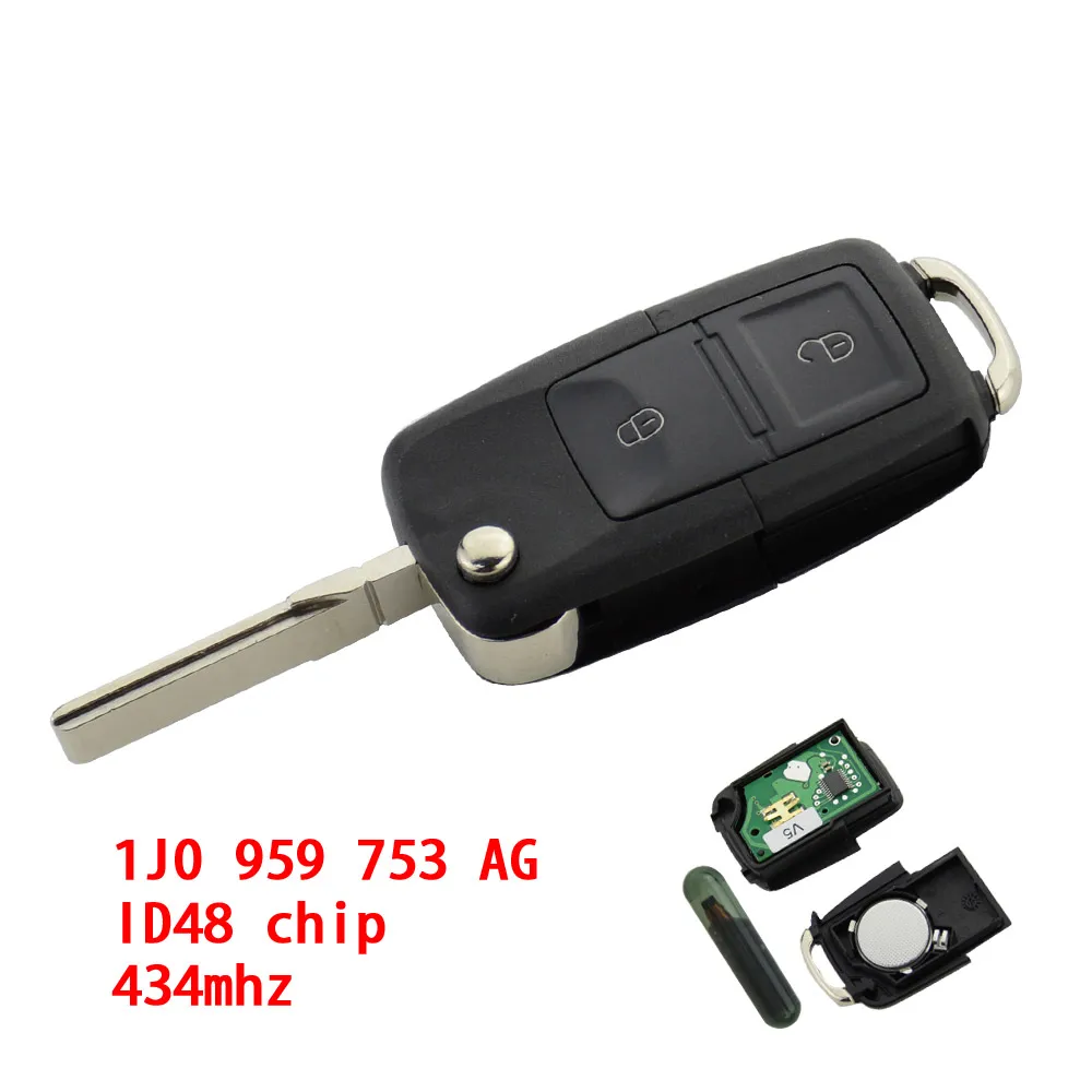 OkeyTech 2 кнопки дистанционного управления Switchblade ключ автомобильный флип ключ 433 МГц ID48 чип для VW Volkswagen Bora Golf Passat Polo T5 1J0 959 753 AG - Количество кнопок: 2 Кнопки