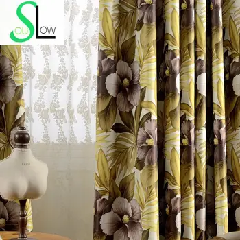 

Large Coffee Floral Curtain Cortinas Living Room Modern Luxury Curtains For Valance Cotton Drapery-cloth Rings
