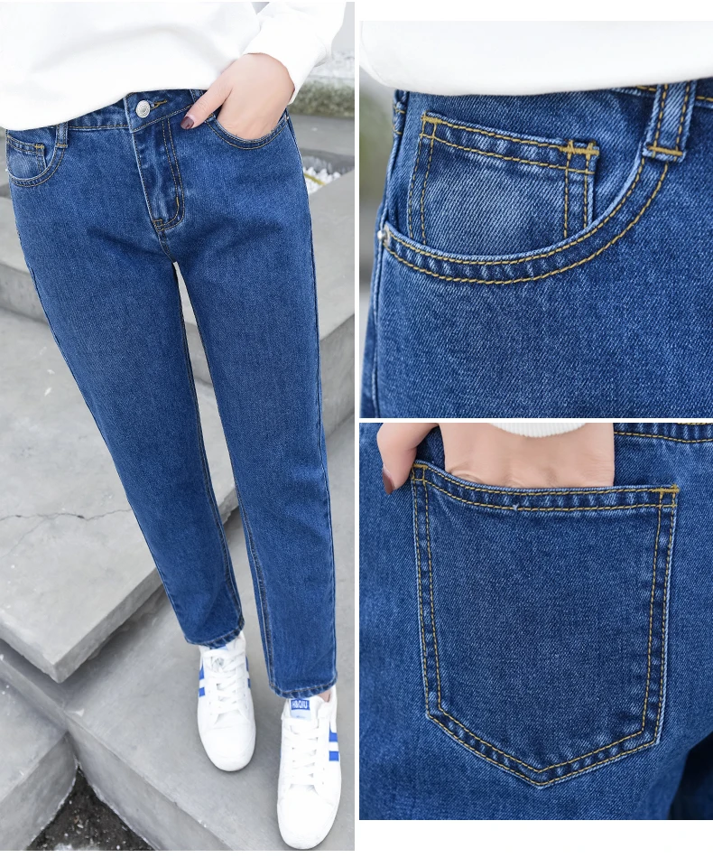 100% хлопок белые джинсы для женщин с высокой талией шаровары мама джинсы плюс размер Небесно-голубые брюки черные модные для женщин джинсы