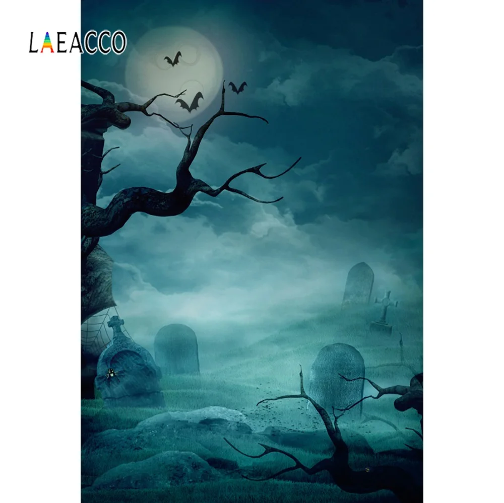 Laeacco фотофоны на Хэллоуин старый дерево летучая мышь гробница луна Акварельный
