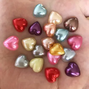 

12mm 40pcs Random Mixed Half Pearl Heart Bead FlatBack Scrapbook Wedding Bead DIY Resin Ornaments F280