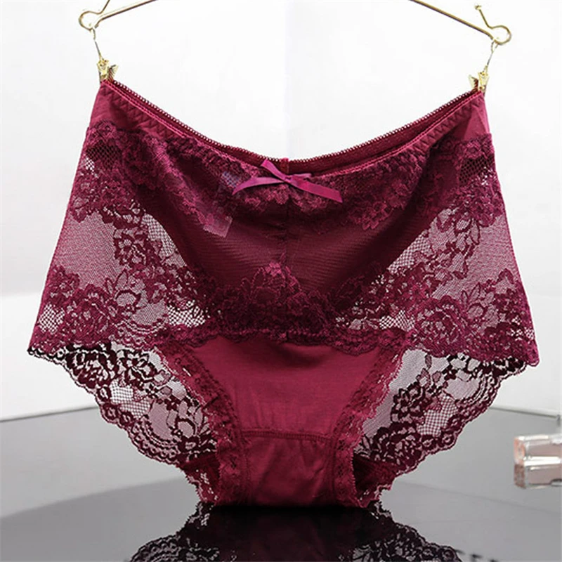 10 Color women sexy lace panties flowers embroidery underwear mid waist  butt lift seamless briefs plus size elasticity panty