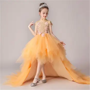 

New Teenage Girls Mesh Embroidery Trailing Princess Dress Baby Girl Clothing Vestidos Kids Dresses For Girls Wedding Party S178