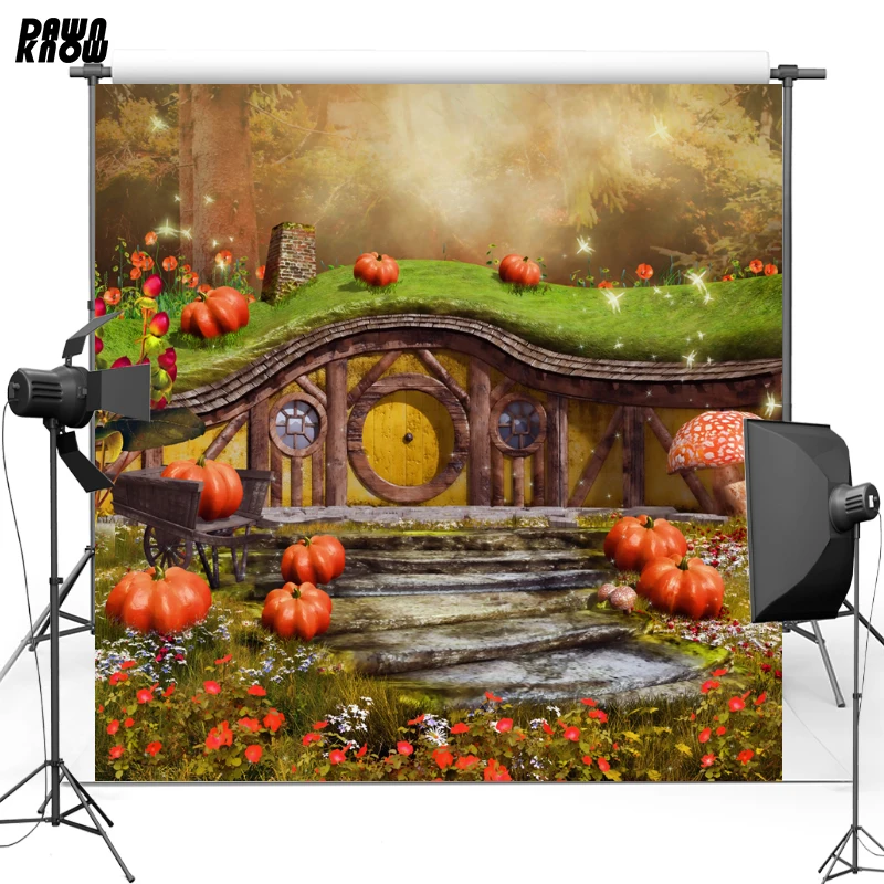 

DAWNKNOW Halloween Vinyl Photography Background Pumpkin Fairy Tale Polyester Backdrop For Children Photo Studio F1708
