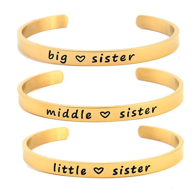 NextStone Simple Big Sis Middle Sis Little Sister Stainless Steel Bracelet Open Cuff Bracelet for Women Girls NextStone Simple Big Sis Middle Sis Little Sister Stainless Steel Bracelet Open Cuff Bracelet for Women Girls