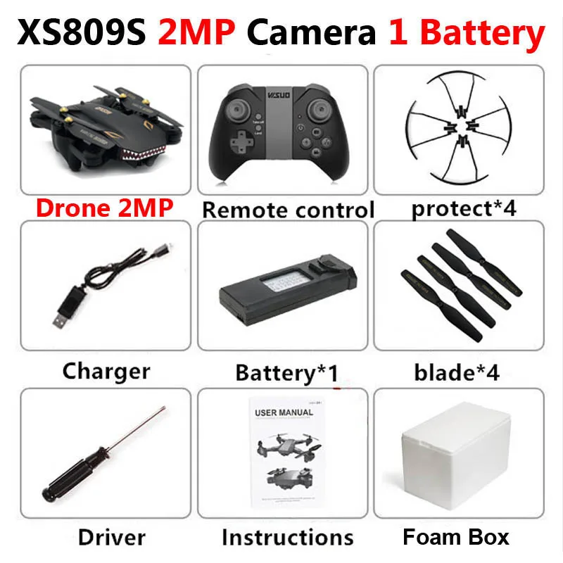 VISUO XS809S Профессиональный складной Дрон с камерой 2MP HD WiFi FPV селфи широкоугольный Радиоуправляемый квадрокоптер Вертолет игрушка для мальчика VS XS816 - Цвет: XS809S 2MP 1B Foam
