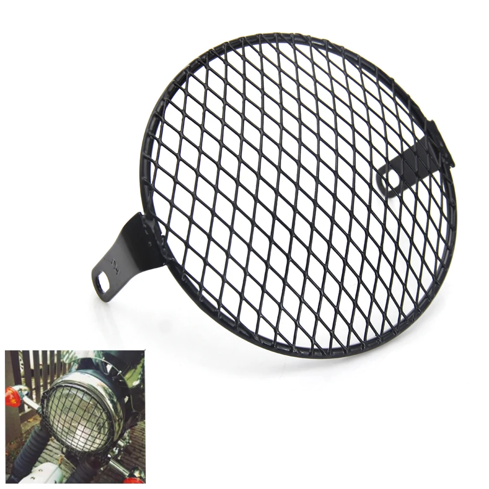 6.3" Retro Diamond Grid Steel Shield Motorcycle Headlight Mesh Grille Lampshade Motorbike