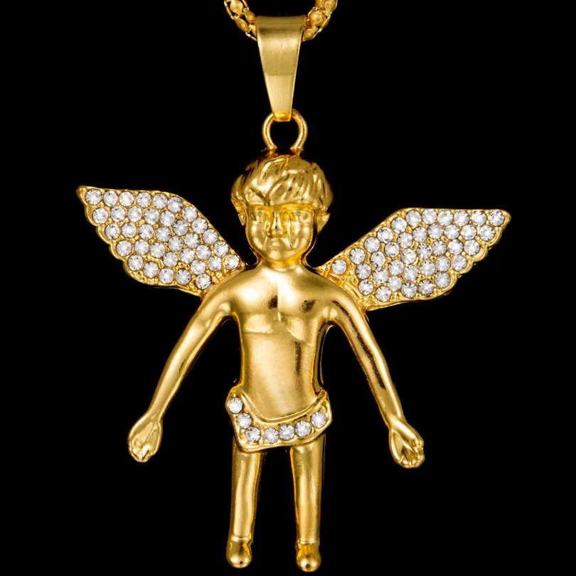 New Arrive Lovely Gold Color Cherub Angel Baby Charm Hiphop Necklace