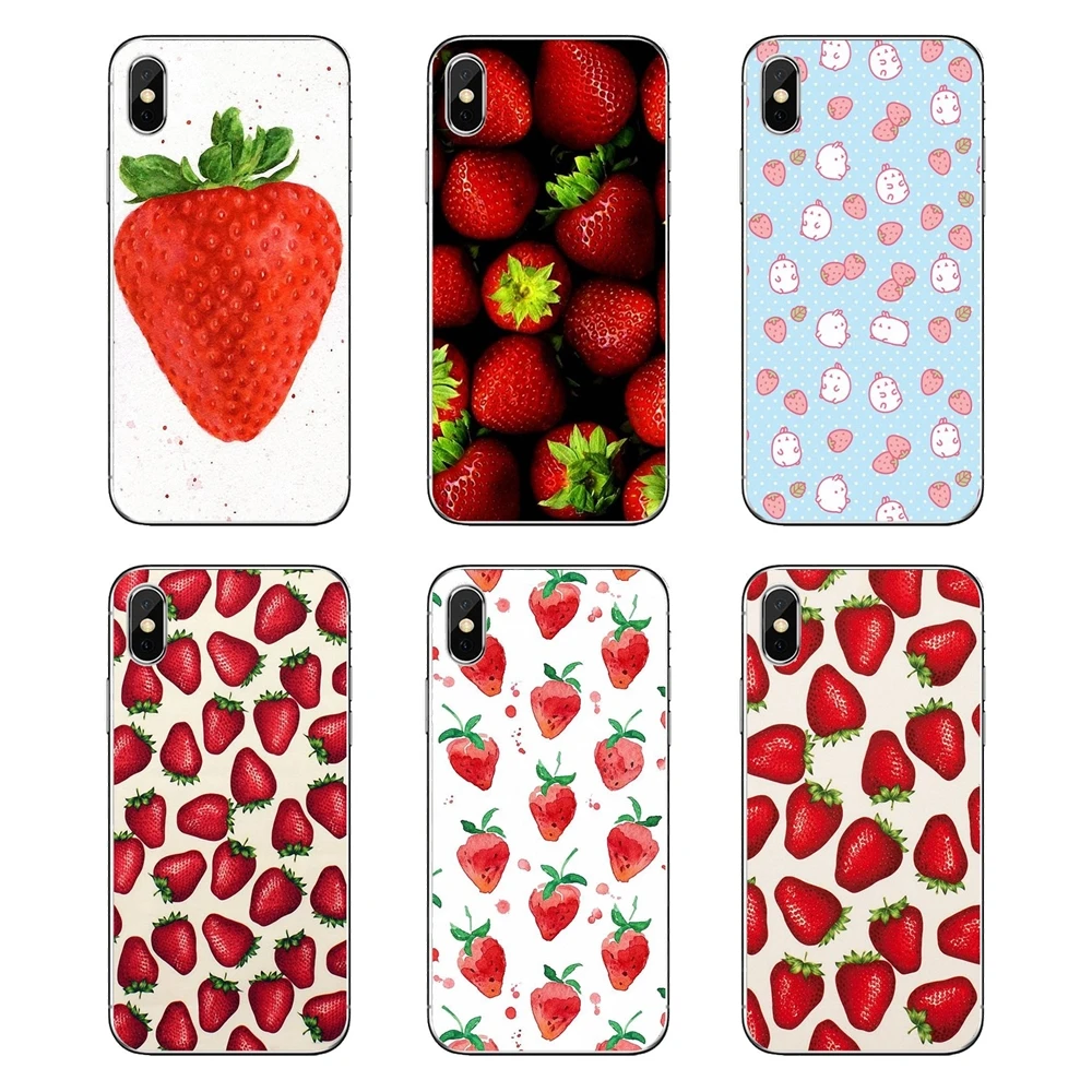 Transparent Soft Shell Covers For LG G7 Q6 Q7 Q8 Q9 V30 X Power 2 3 OnePlus 3T 5T 6T Strawberry Fruit Pattern Collage |