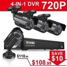 ZOSI 8CH CCTV System 8CH 720P DVR 4PCS 1.0MP IR Weatherproof Outdoor CCTV Camera 1280TVL Home Security System Surveillance Kits