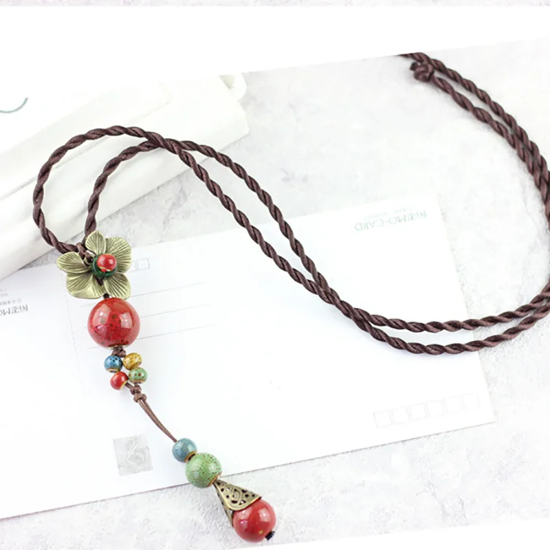 Pendants Necklaces Jewelry For Women Ceramic Beads Vintage Alloy Flower Necklace Hollow Flowers