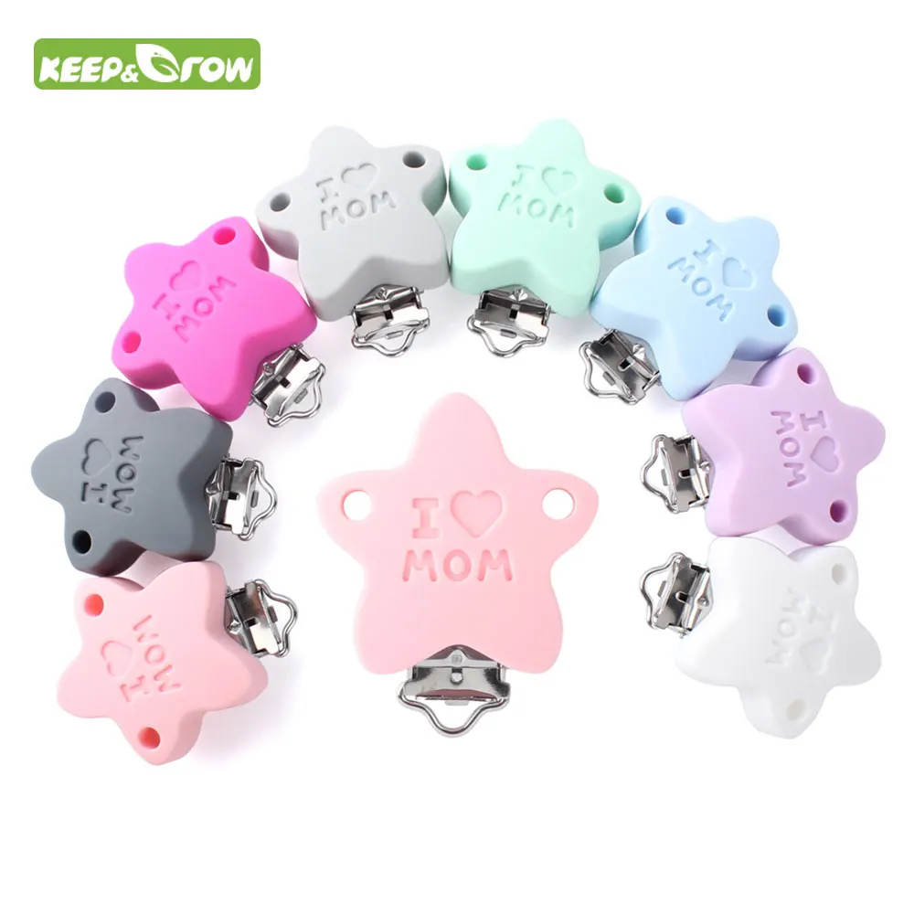 

KEEP&GROW Baby Pacifier Clips Soother Teether Anti Fall Nipple Clips Star Shape Silicone Holder Saliva Towel Clamp Safety Holes