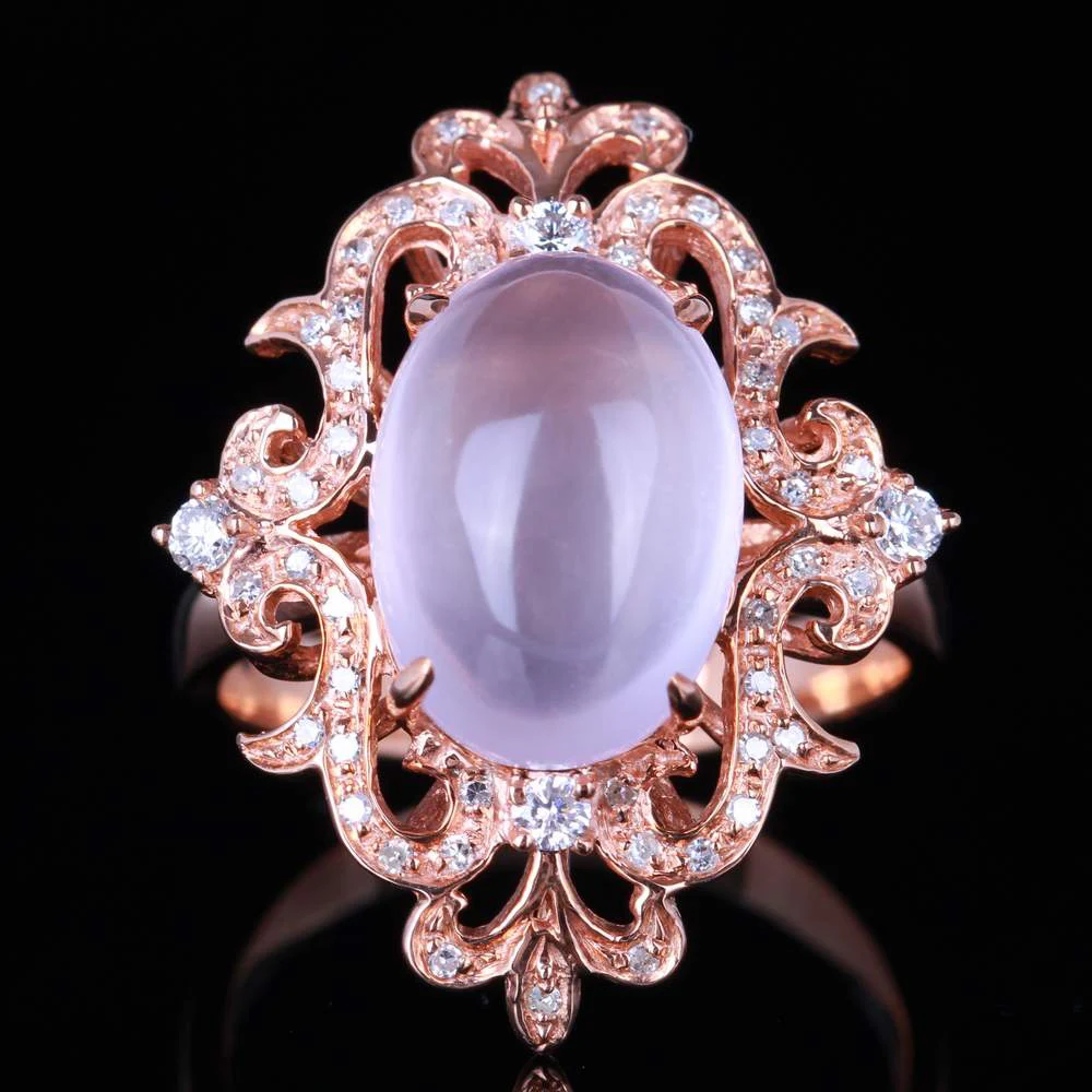

HELON Gorgeous Solid 10K Rose Gold 4.54ct Genuine Pink Quartz Wedding Engagement Wedding Diamonds Gemstone Trendy Jewelry Ring