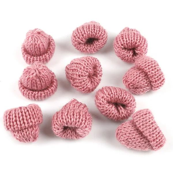 10PCS Mini Sweet Knitting Wool Hat Candy Color DIY Kids Hair Accessories Handmade Cute Woolen Yarn Hat for Clothing Decoration - Color: Dark Pink