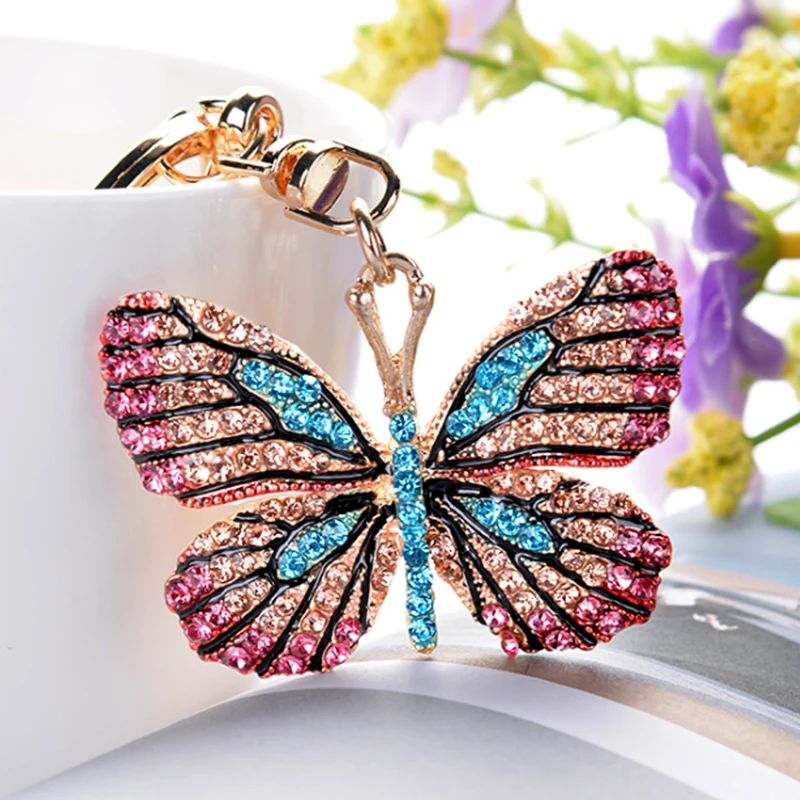 

Butterfly Car Key Chain Rhinestone Animal Metal Keyring Keyholder Handbag Charms Pendant Woman Fashion Jewelry Accessories Gifts
