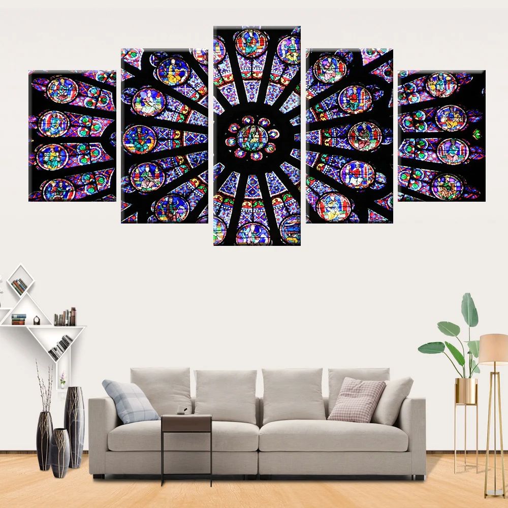 

Wall Art Module 5 Panel HD Print Canvas Painting Church Symbol Architectural Painting Poster Home Decoration Mural