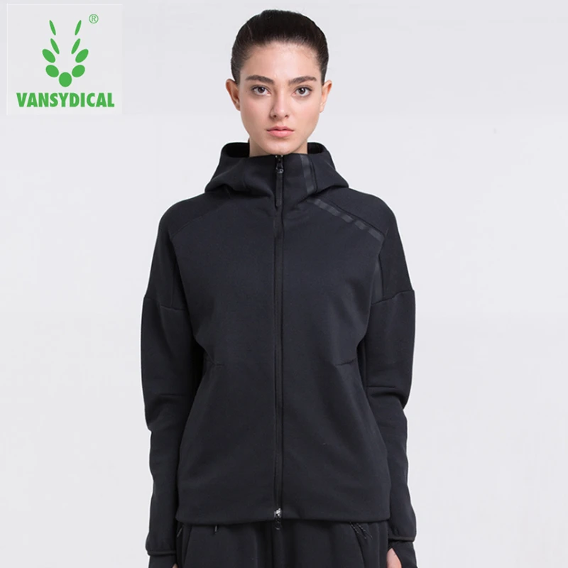 

Vansydical Winter Sports Running Jacket Women's Fitness Sportswear Cotton Zipper Hooded Breathable Training Windproof Outerwear