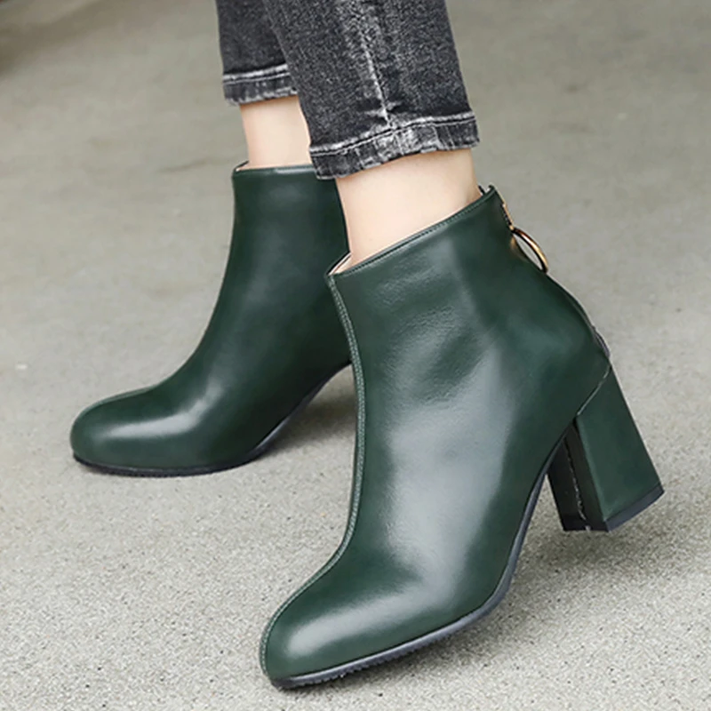 

S.Romance 2018 Women Boots Plus Size 34-43 High Square Heels Ankle Boots Office Ladies Pumps Female Shoes Woman Black SB119