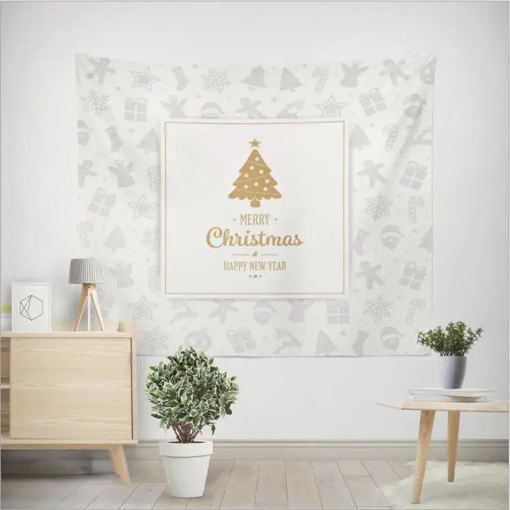 

Polyester Tapestry Rectangle Printing Cartoon Merry Christmas Tapestry For Home Decoration