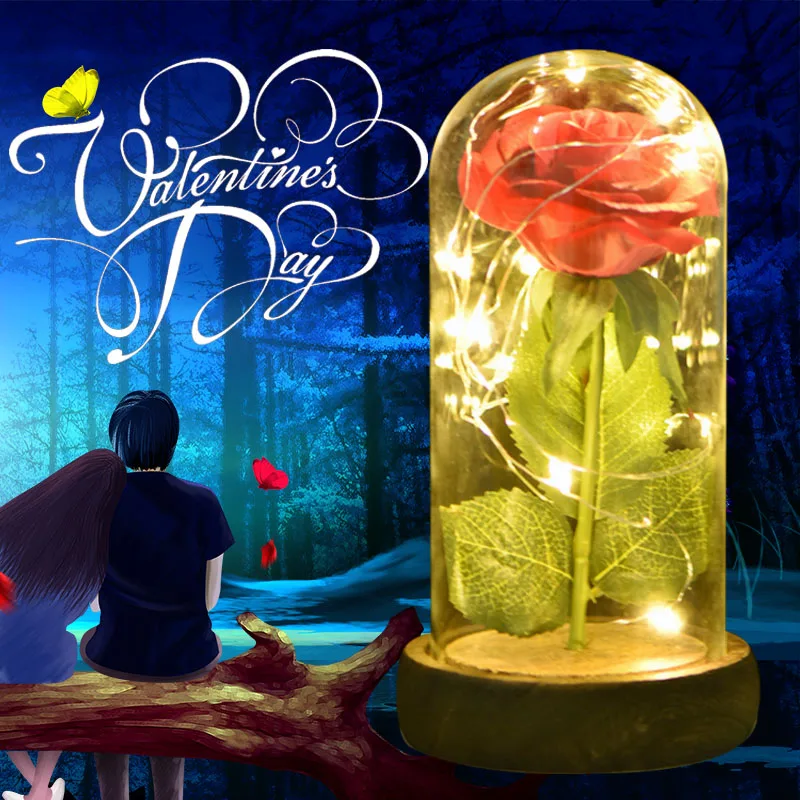 Зверь красный искусственный цветок вечная роза светодиодный светильник креативные Любовь Подарки на день рождения святого Валентина для девушки украшение дома