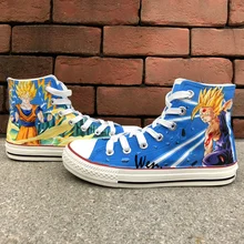 Вэнь Горячая Аниме ручная роспись обувь дизайн индивидуализированный Жемчуг дракона Мужские Женские высокие холщовые кроссовки для подарков