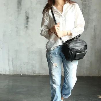 

Vendange new fashion casual special Pandora's box genuine sheepskin leather messenger bag / shoulder bag2060