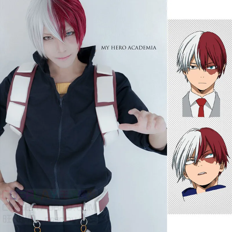 Мой герой Академия Boku no Hiro Akademia шото Тодороки Shouto белый и красный косплей парик