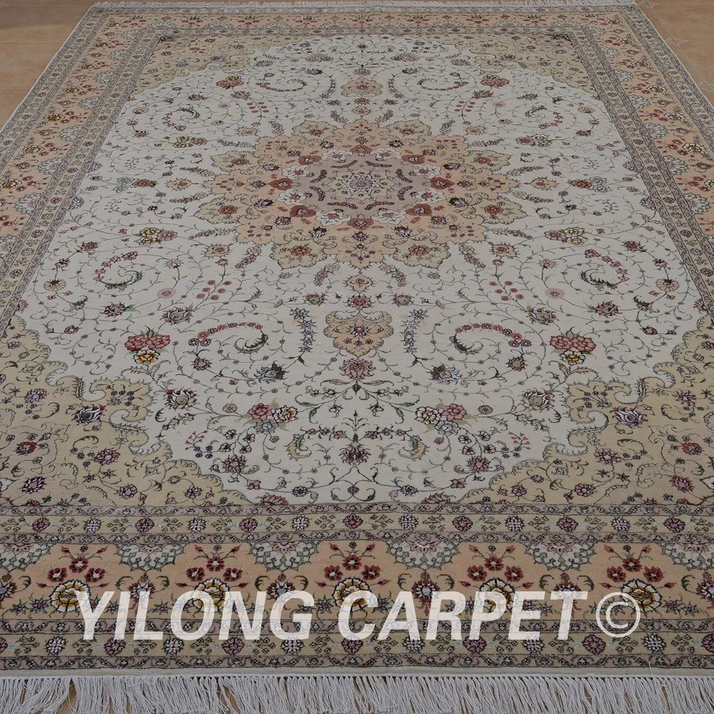 Yilong 10'x14 'Восточная шерсти коврик бежевый и розовый цвет ручной работы Изысканный современный шерстяной ковер для продажи (1493)