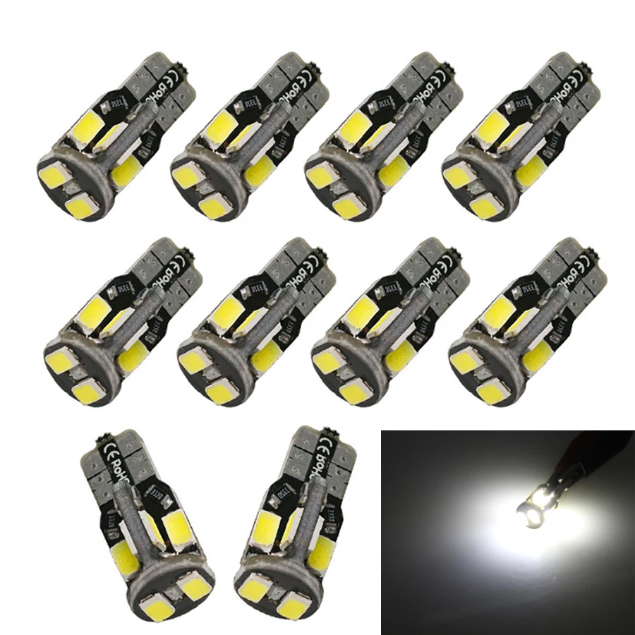 YCCPAUTO 10 шт. автомобильный T10 W5W светодиодный Canbus лампочка 5730 5630 SMD боковой маркер