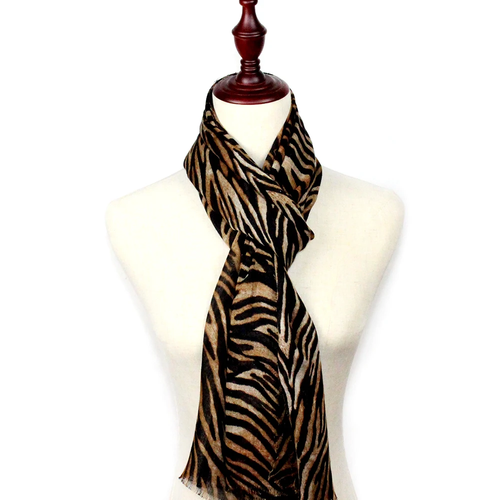 Women Ladies Tiger Print Pattern Lace Long Scarf Warm Wrap Shawl Autumn