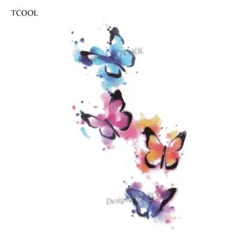 

HXMAN Watercolor Butterfly Temporary Tattoo Sticker Tattoos for Women Fashion Sexy Body Art Kids Hand Fake Tatoo 9.8X6cm A-307