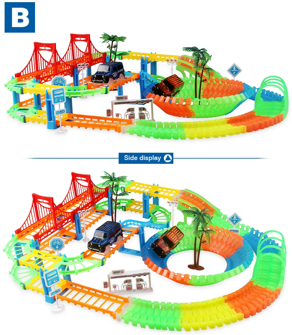 Railway Racing Track Play Set Educational DIY Bend Flexible Race Track Electronic Flash LED Light Car Toys For Children remote control boats