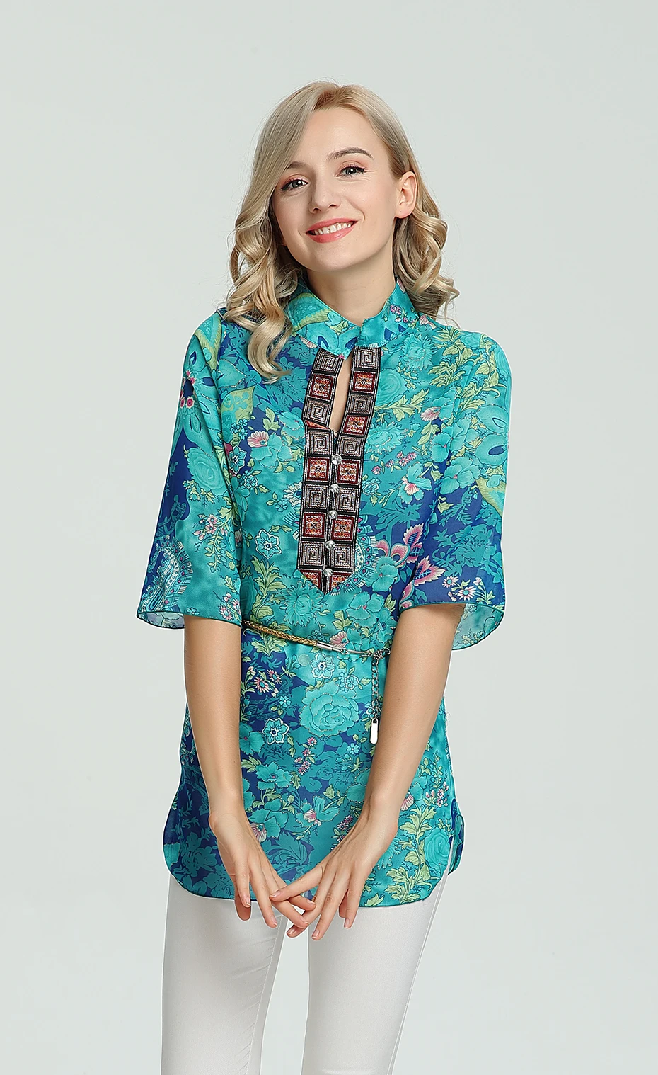 Летняя женская рубашка, стильная модная шифоновая блузка с рукавом средней длины размера плюс 5XL, Цветочный Повседневный Топ с вышивкой, женские блузки-туники