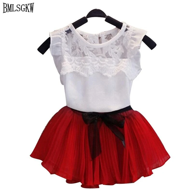 

2017 Brand Summer Baby Girl Clothes sets Lace Vest T-shirt + Tutu Skirt 5 Colors Kids Clothing Girls Clothes For Children SG112