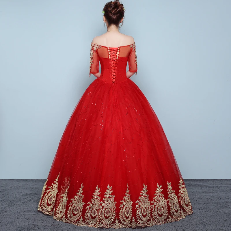 Это YiiYa винтажное красное свадебное платье с вышивкой, сексуальное платье в пол с вырезом лодочкой, платье для невесты, Vestidos De Novia XXN199