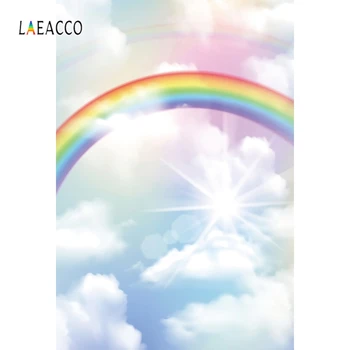 

Laeacco Sky White Clouds Rainbow Shine Dreamy Baby Photography Backgrounds Customized Photographic Backdrops for Photo Studio