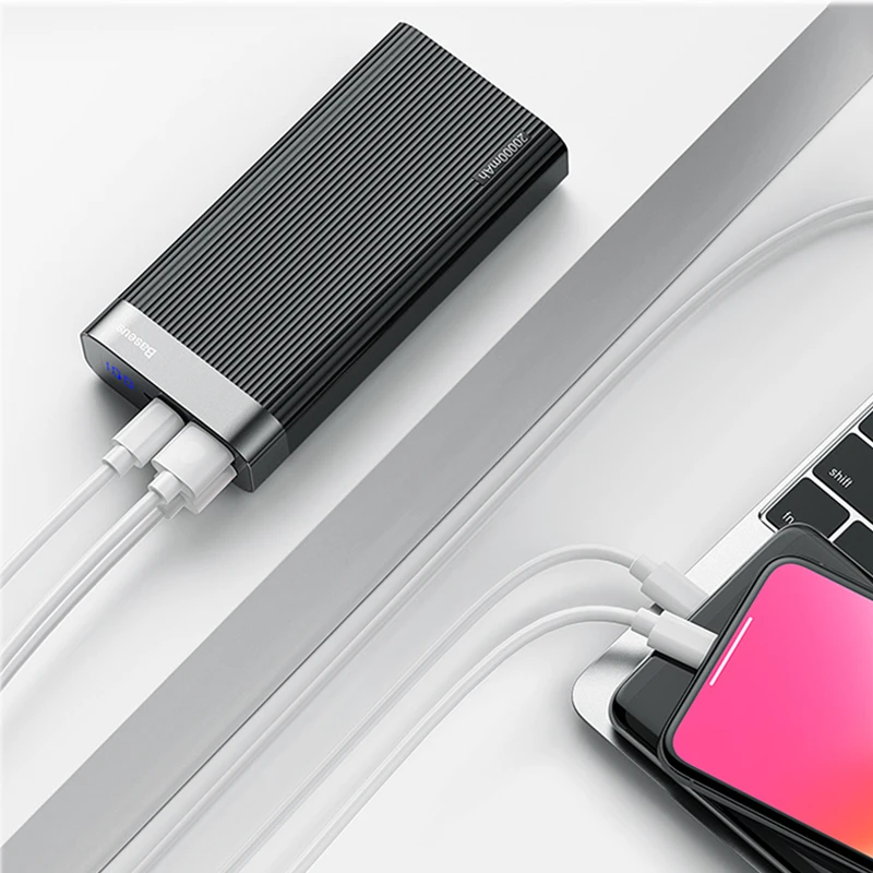 Baseus 20000mAh Quick Charge 3.0 Power Bank LED Display Dual USB Type C PD Fast Charging External Battery Pack Charger Powerbank