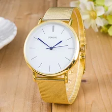 Moda casual relógios de pulso para mulheres dos homens de luxo relógios de marca de topo de ouro e prata de marcação ultra-fino relógio de banda de malha de aço 0260