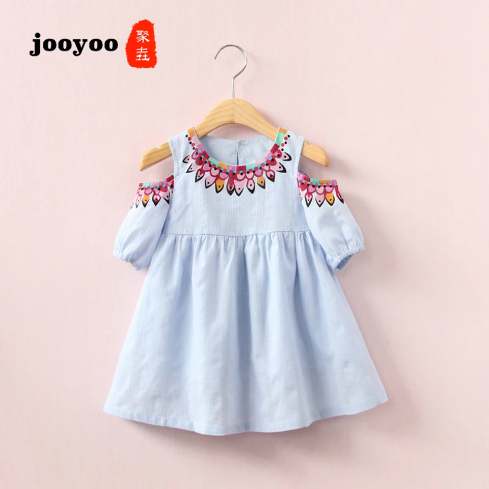 

Spring Summer Baby Girls Dress O-Neck Print Strapless Shoulder Cotton Dress Baby Girl Clothes Kids Dress For Girls jooyoo