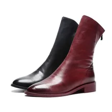 

Retro style women punk boots, mid calf genuine leather women winter boots