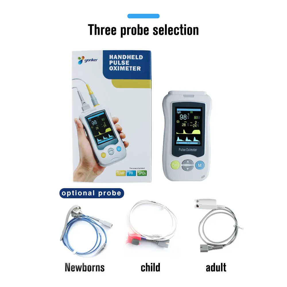 

Medical Fingertip Oximetro Handheld Pulse Oximeter Mini OLED with adult pediatric infant THREE Probes