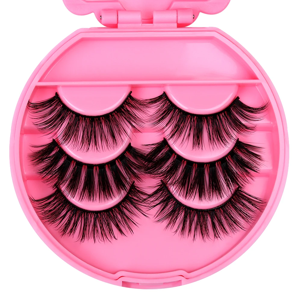 

3 Pairs mixed Mink Hair False Eyelashes Wispies Fluffy Lashes Natural Long Eye Lashes With Mirror Case