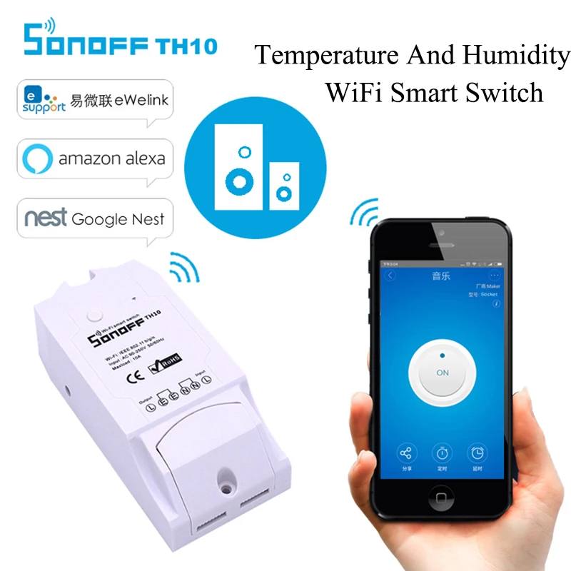 

Sonoff TH10 Temperature And Humidity Monitoring WiFi Smart Switch Real-time Display 10A 2200W IOS Android Remote Control ON OFF