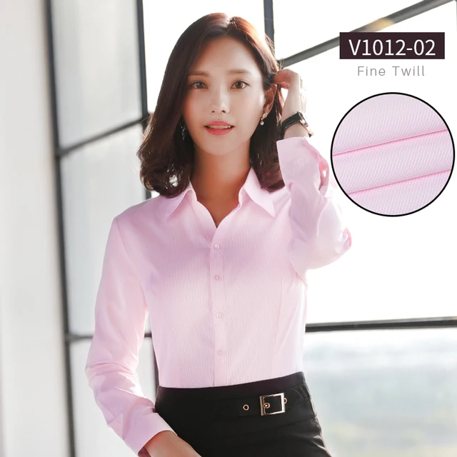 Женская блузка с длинным рукавом, рубашки в полоску/одноцветные женские офисные рубашки, белые облегающие Женские официальные блузы, топы, блузы - Цвет: V1012-02