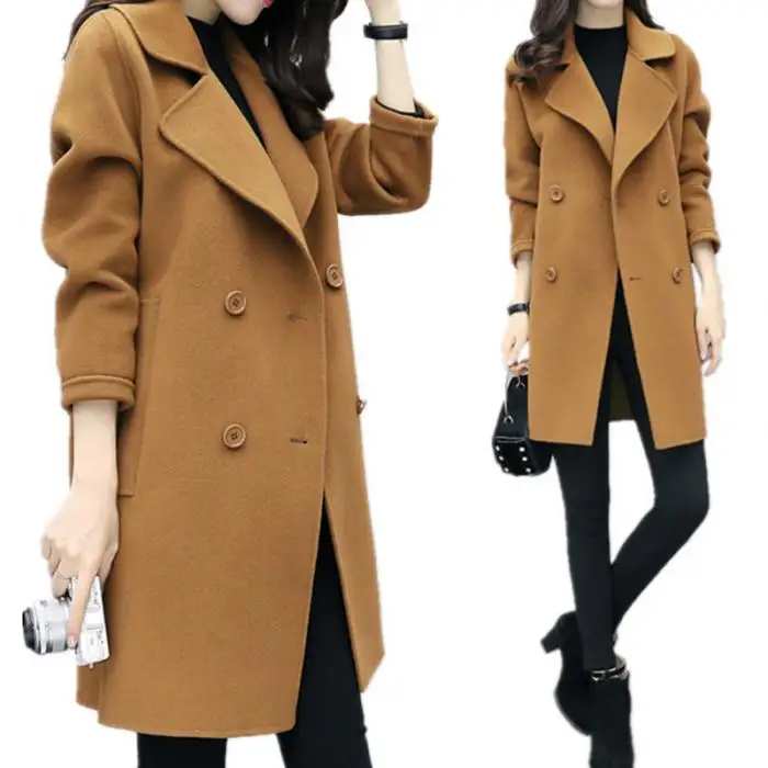 Новинка, осенне-зимнее женское пальто, повседневное, с отложным воротником, теплые куртки с длинным рукавом, одноцветные пальто, тонкий кардиган, верхняя одежда, DO99
