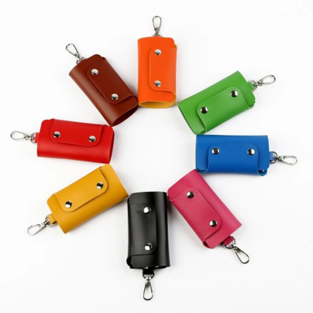 Leather Key Organizer Case Keychain Holder Button Pouch Bag