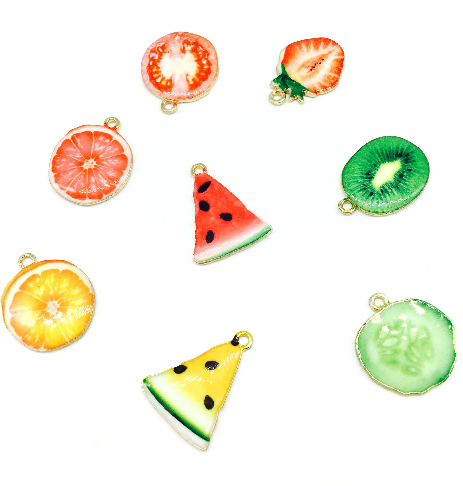 

30pcs/lot Gold Color Enamel Kiwi Watermelon Strawberry Fruit Charm Pendants Necklace Making for Handmade DIY Accessories