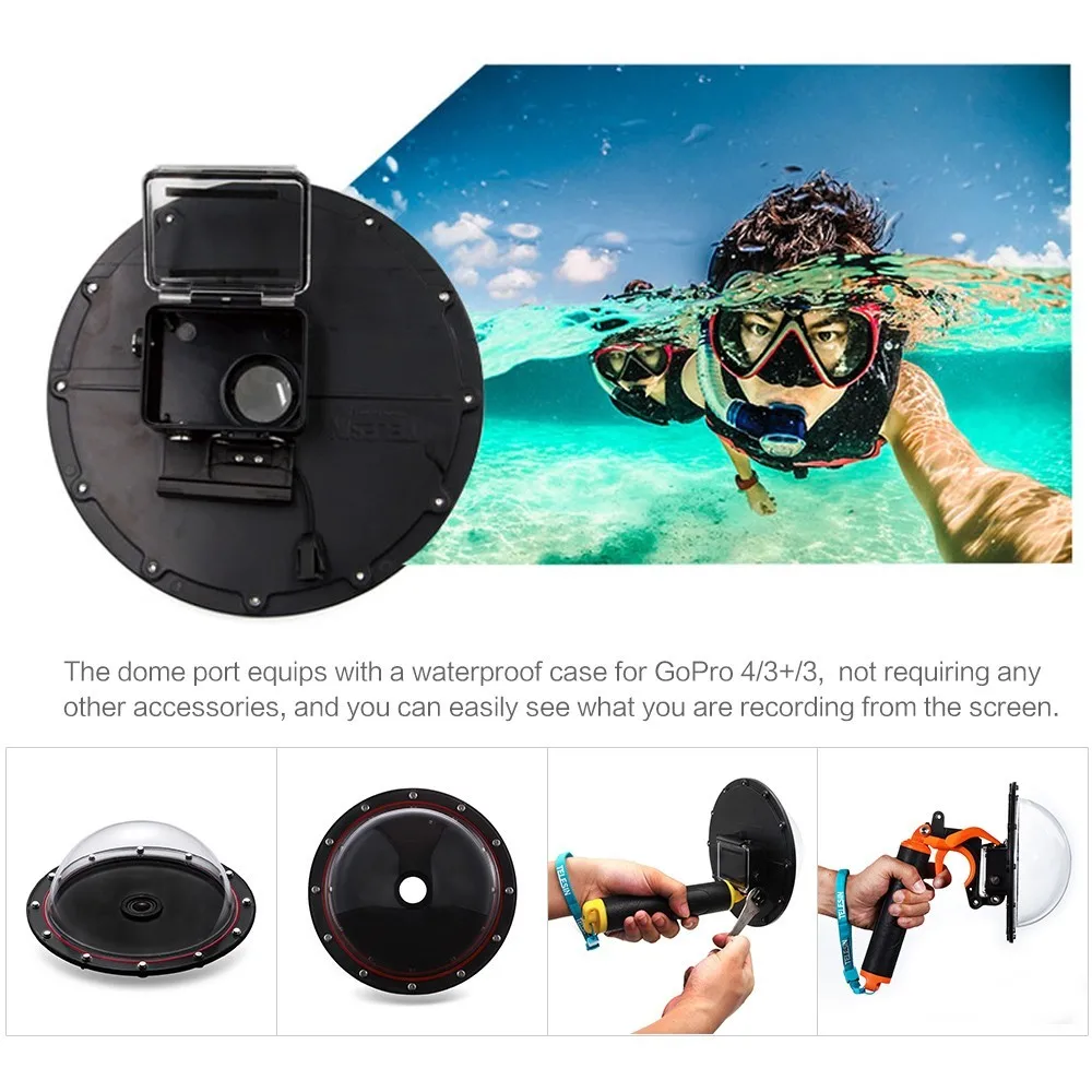 TELESIN " Купол порт для Gopro Hero3 3+ Hero 4 подводная фотография Прозрачный чехол для Go pro камера аксессуары